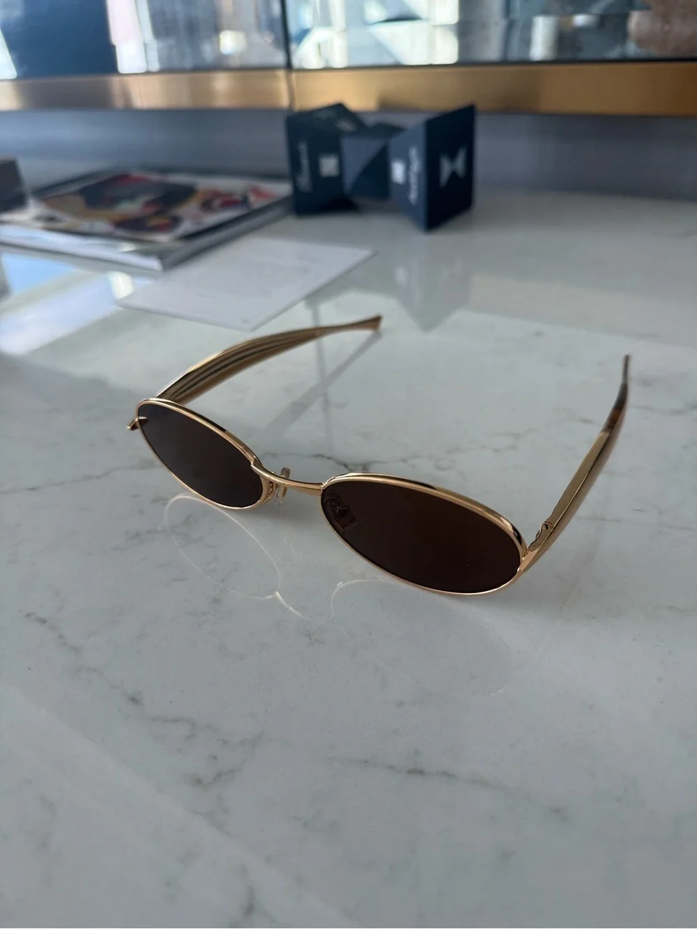 Bottega Veneta Gold Sardine Oval Sunglasses with Black Lenses